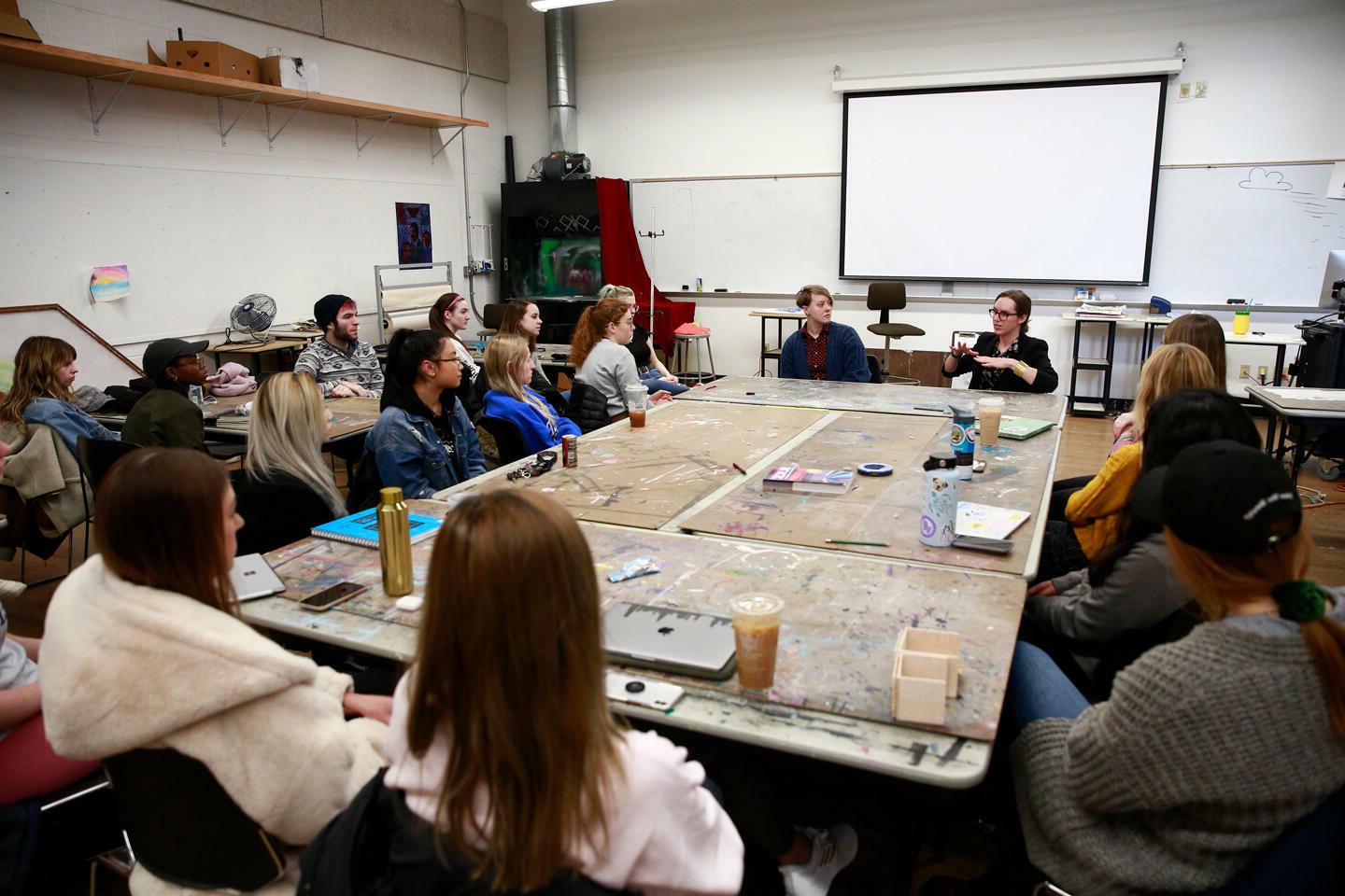 arts students having a meeting